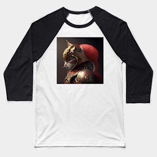 Samurai Cat Wearing Red and Gold Armor Baseball T-Shirt